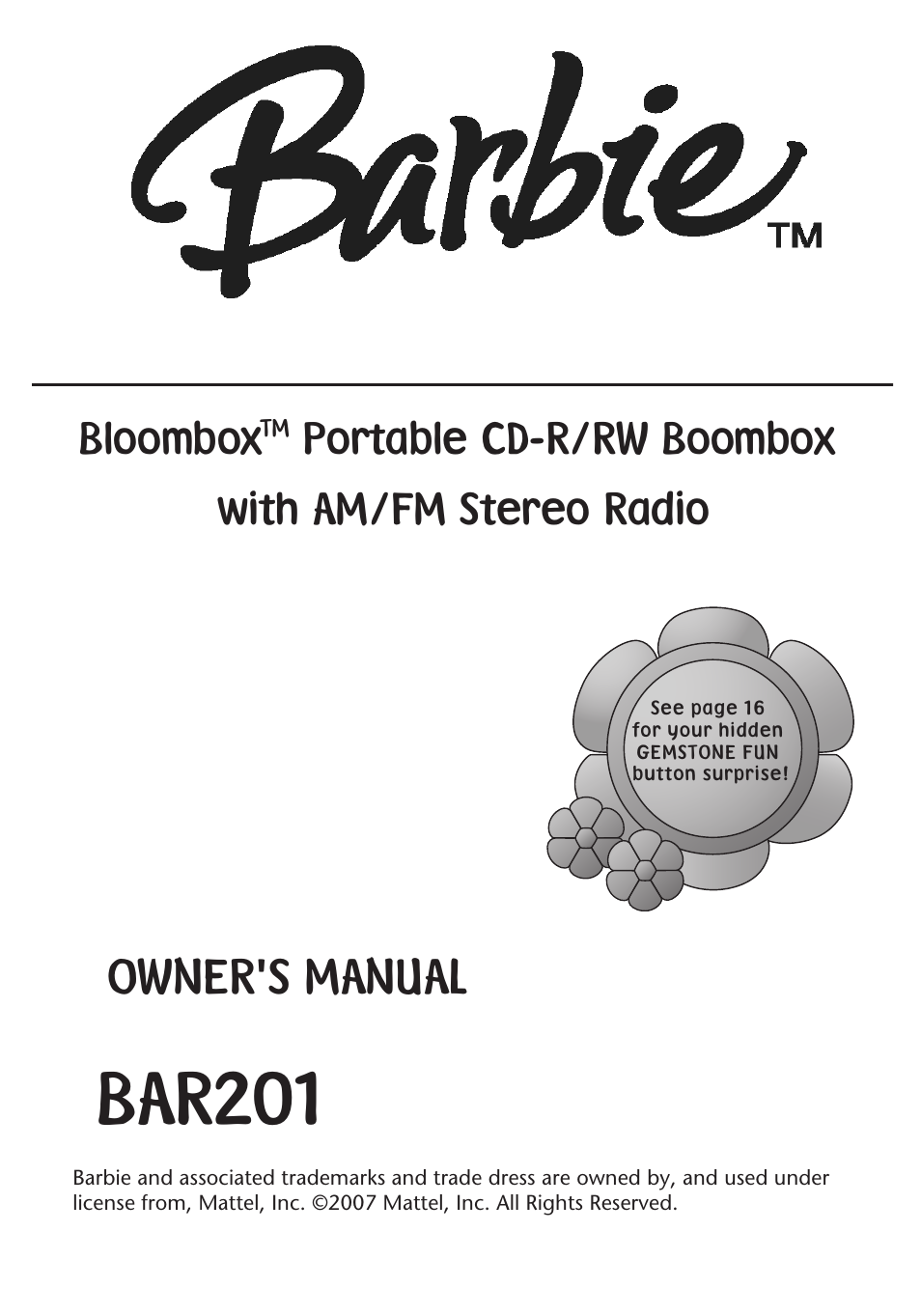 Emerson Radio Barbie BAR201 User Manual | 22 pages
