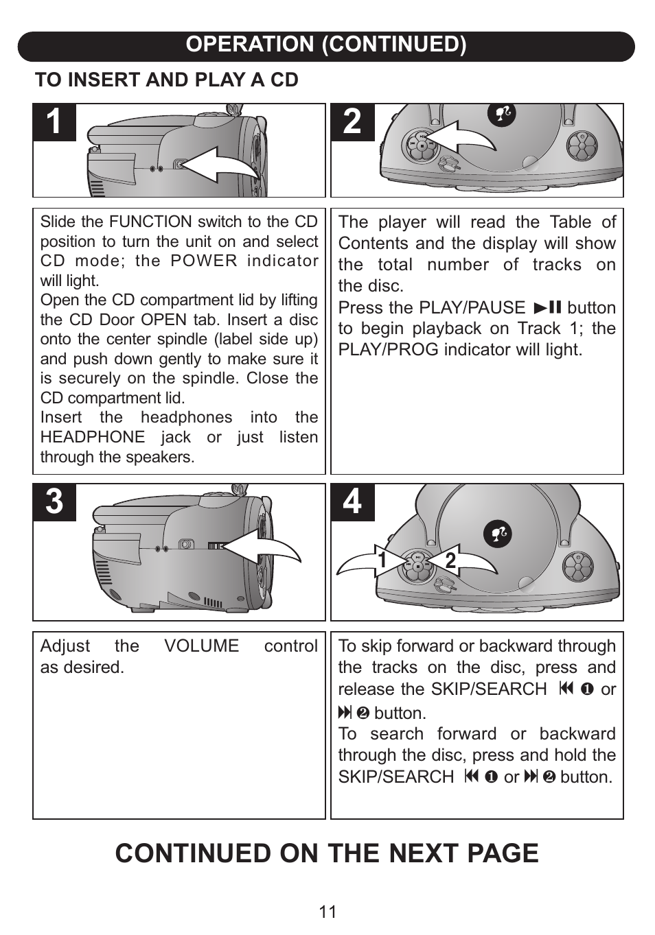 Continued on the next page | Emerson Radio Barbie BAR201 User Manual | Page 12 / 22