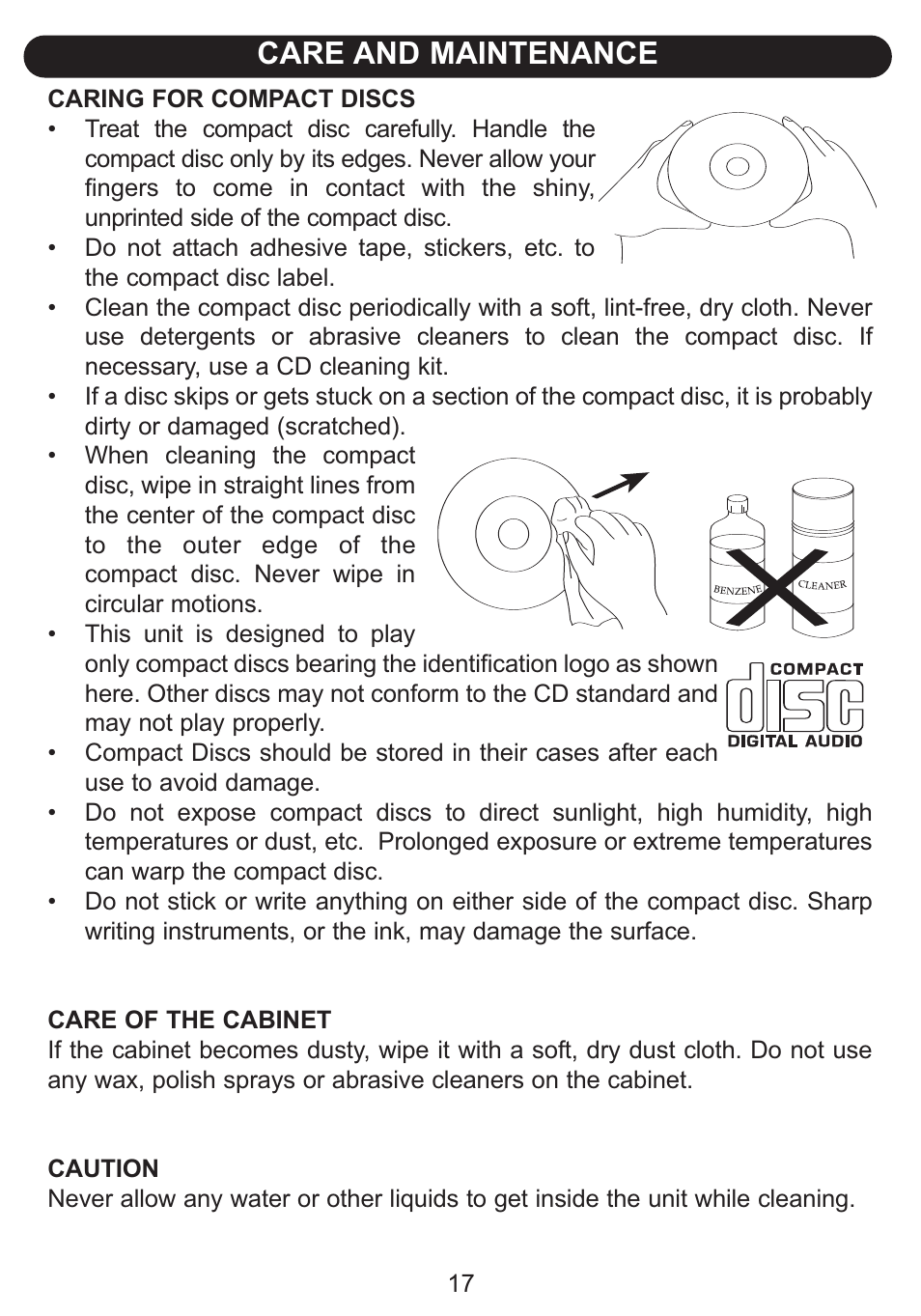 Care and maintenance | Emerson Radio Barbie BAR201 User Manual | Page 18 / 22