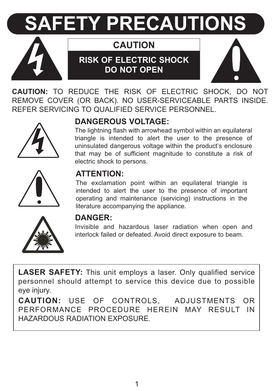 Safety precautions, Caution | Emerson Radio Barbie BAR201 User Manual | Page 2 / 22