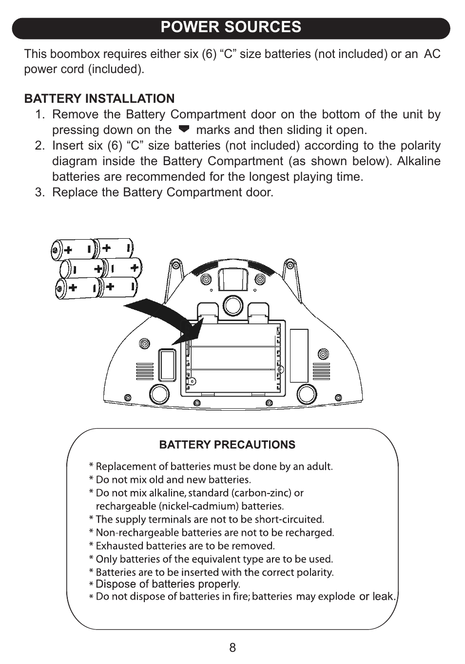 Power sources | Emerson Radio Barbie BAR201 User Manual | Page 9 / 22