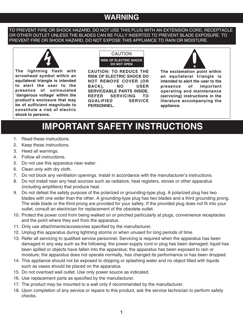 Important safety instructions, Warning | Emerson Radio PD5812 User Manual | Page 2 / 16
