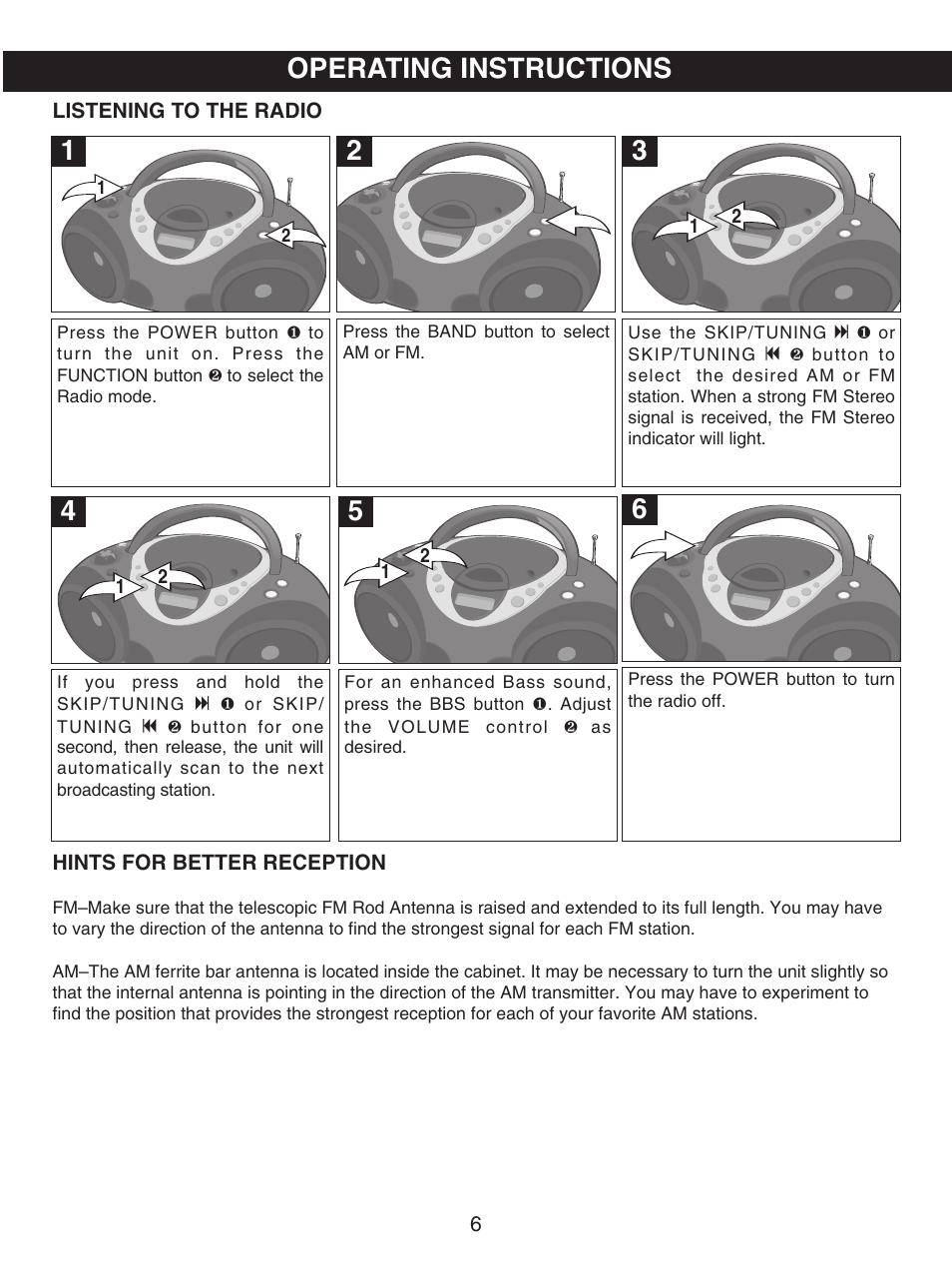 Operating instructions | Emerson Radio PD5812 User Manual | Page 7 / 16