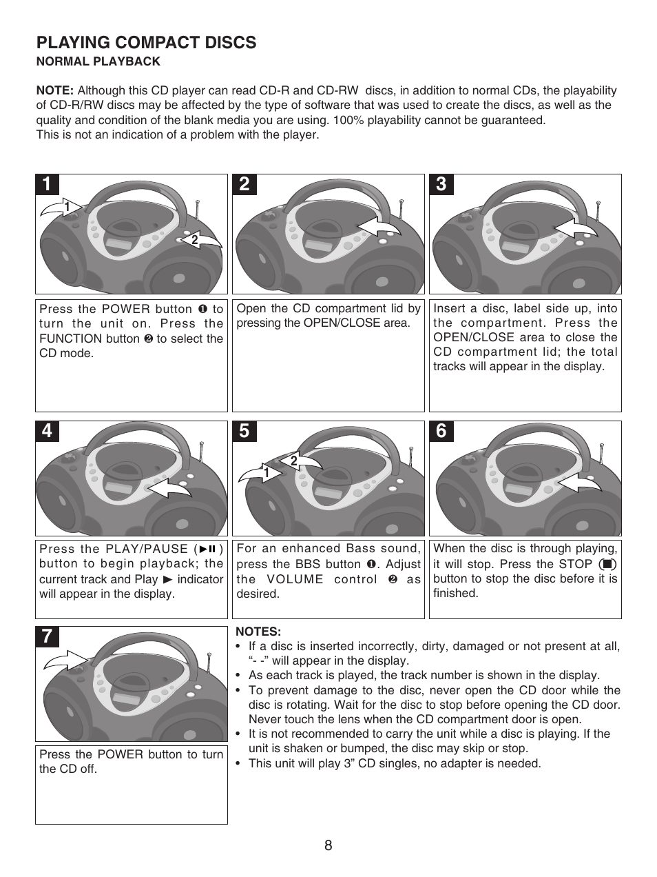 Playing compact discs | Emerson Radio PD5812 User Manual | Page 9 / 16