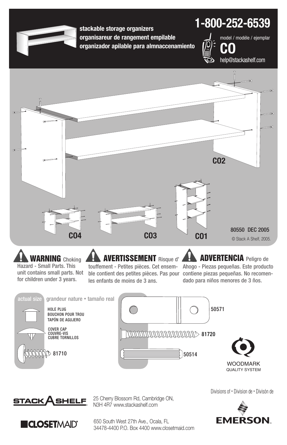 Emerson ClosetMaid CO4 User Manual | 2 pages