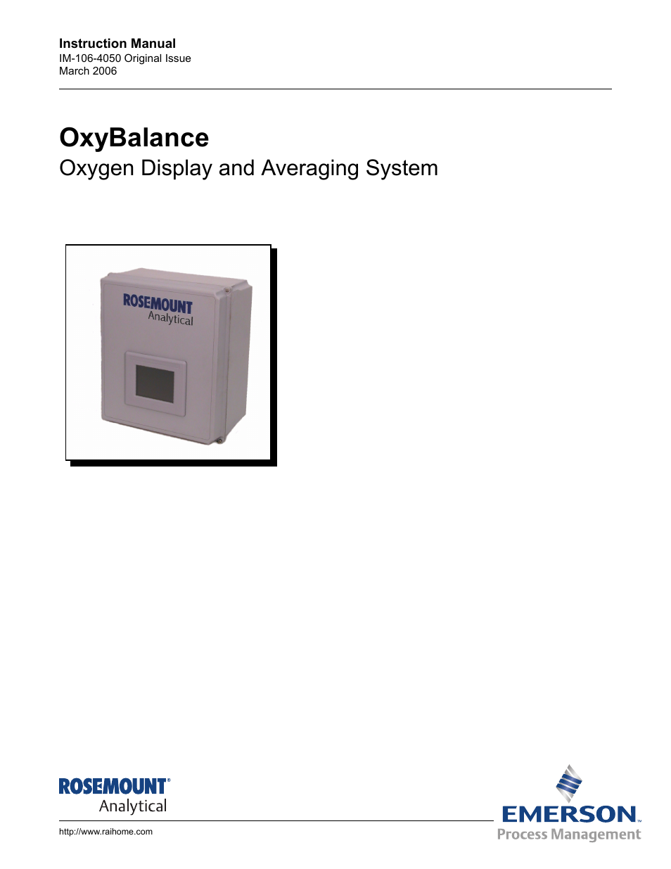 Emerson OXYBALANCE IM-106-4050 User Manual | 64 pages