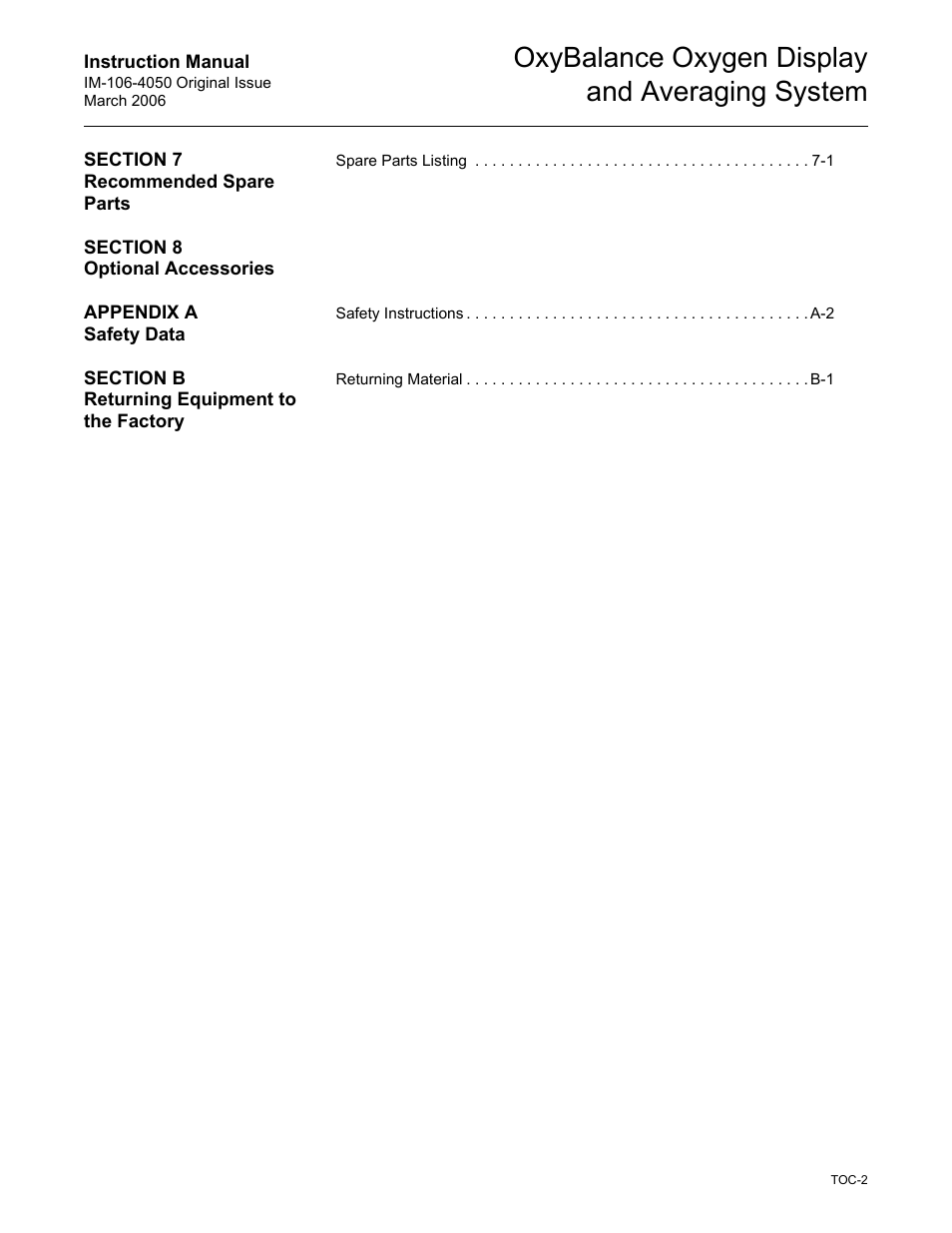 Oxybalance oxygen display and averaging system | Emerson OXYBALANCE IM-106-4050 User Manual | Page 4 / 64