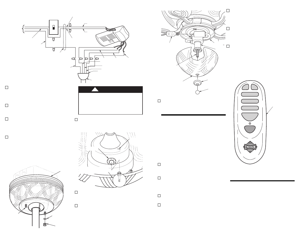 Warning, Operating your ceiling fan, Installation of storage bracket | Emerson KF140TZ00 User Manual | Page 6 / 9