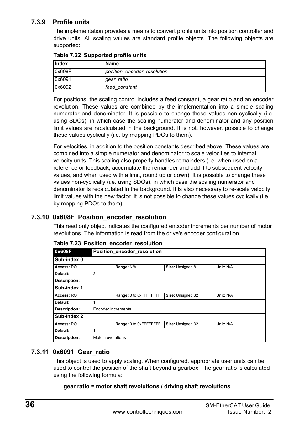 9 profile units, 10 0x608f position_encoder_resolution, 11 0x6091 gear_ratio | Emerson SM-ETHERCAT 0471-0128-02 User Manual | Page 36 / 70