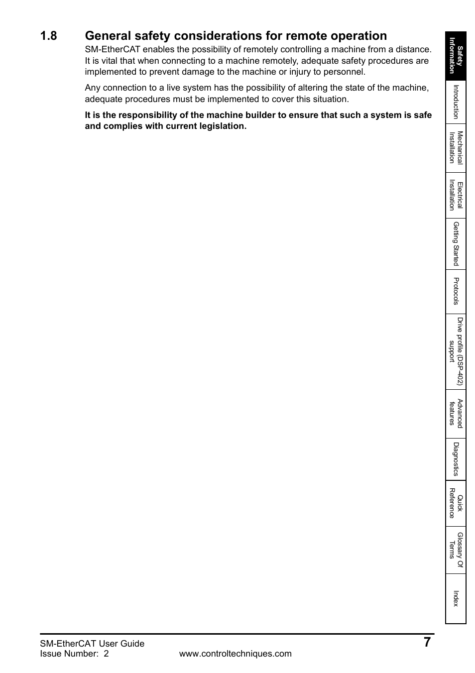 General safety considerations for remote operation, Sm-ethercat user guide | Emerson SM-ETHERCAT 0471-0128-02 User Manual | Page 7 / 70