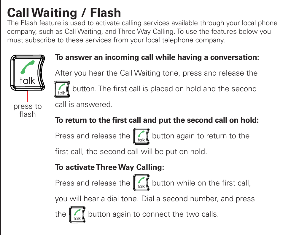 Call waiting / flash | Emerson EM6000 User Manual | Page 11 / 20