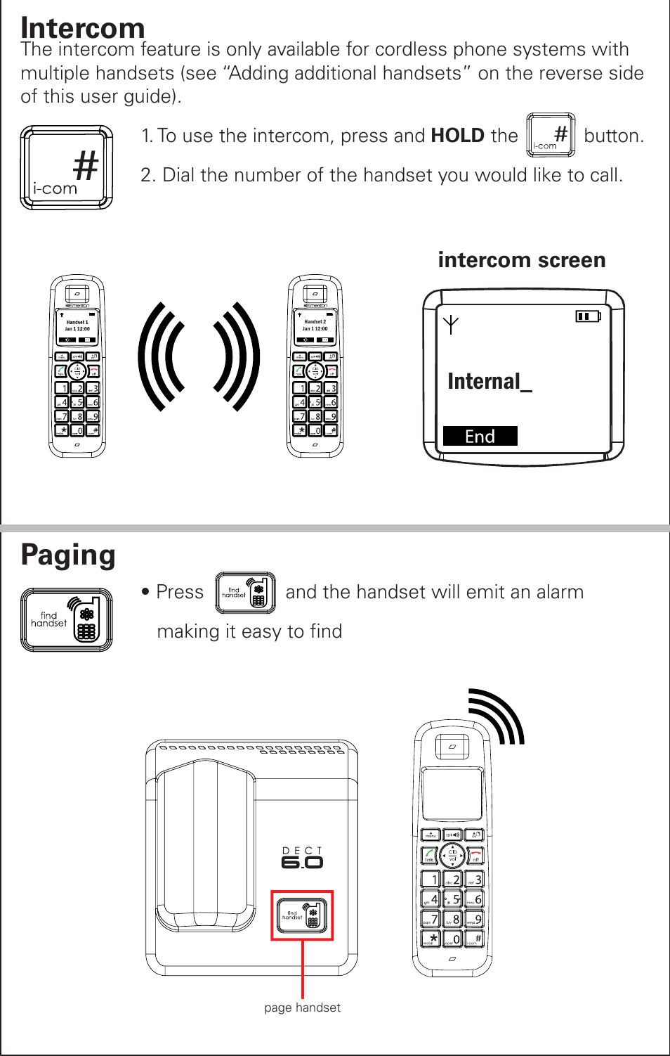 Paging, Intercom, Internal | Intercom screen | Emerson EM6000 User Manual | Page 12 / 20