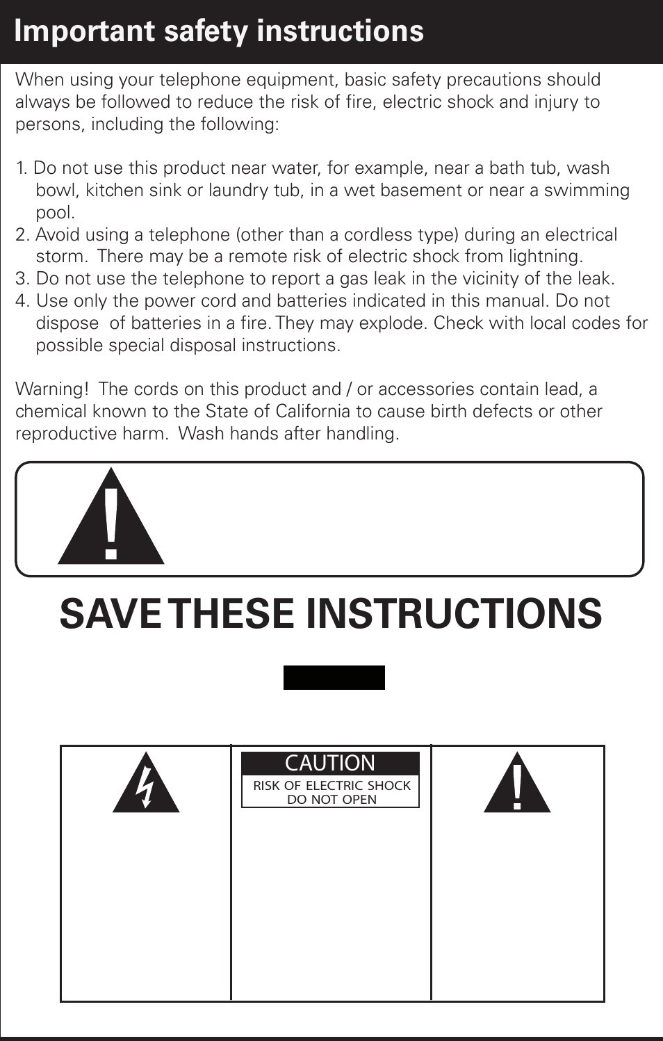 Save these instructions, Important safety instructions, Caution | Emerson EM6000 User Manual | Page 14 / 20