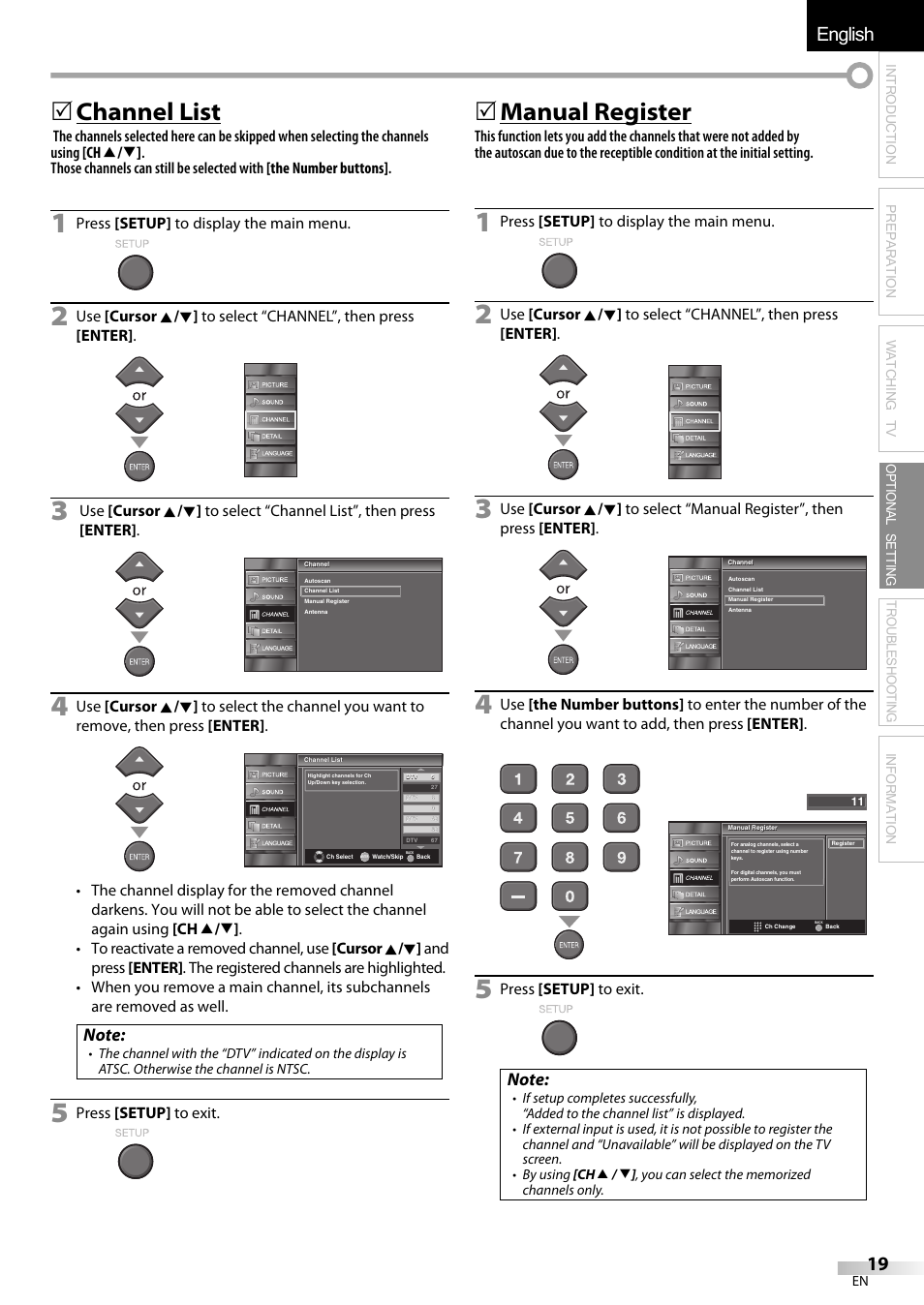 English español français, 5 channel list, 5 manual register | Emerson LC320EMXF User Manual | Page 19 / 116