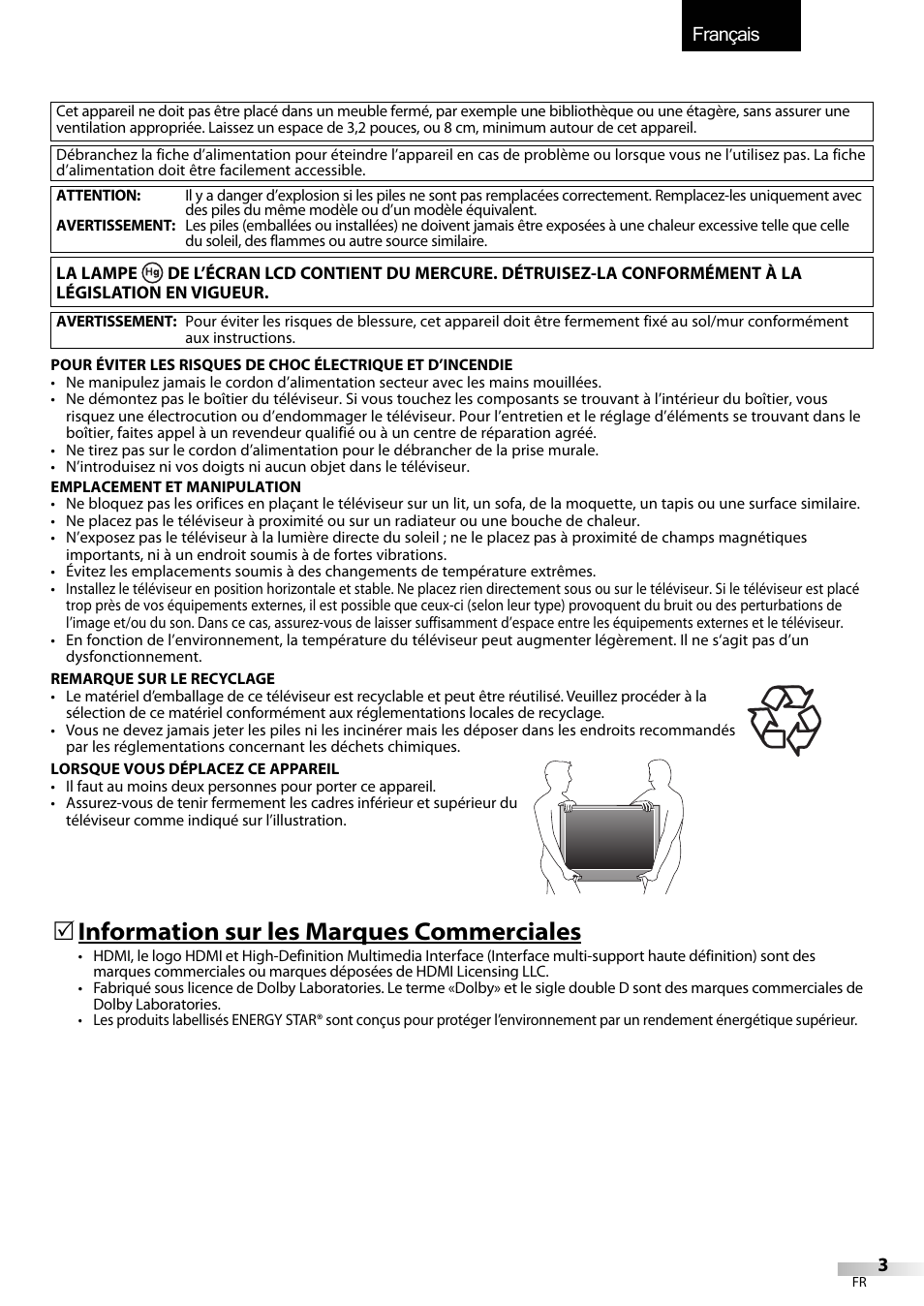 Français, 5 information sur les marques commerciales | Emerson LC320EMXF User Manual | Page 42 / 116