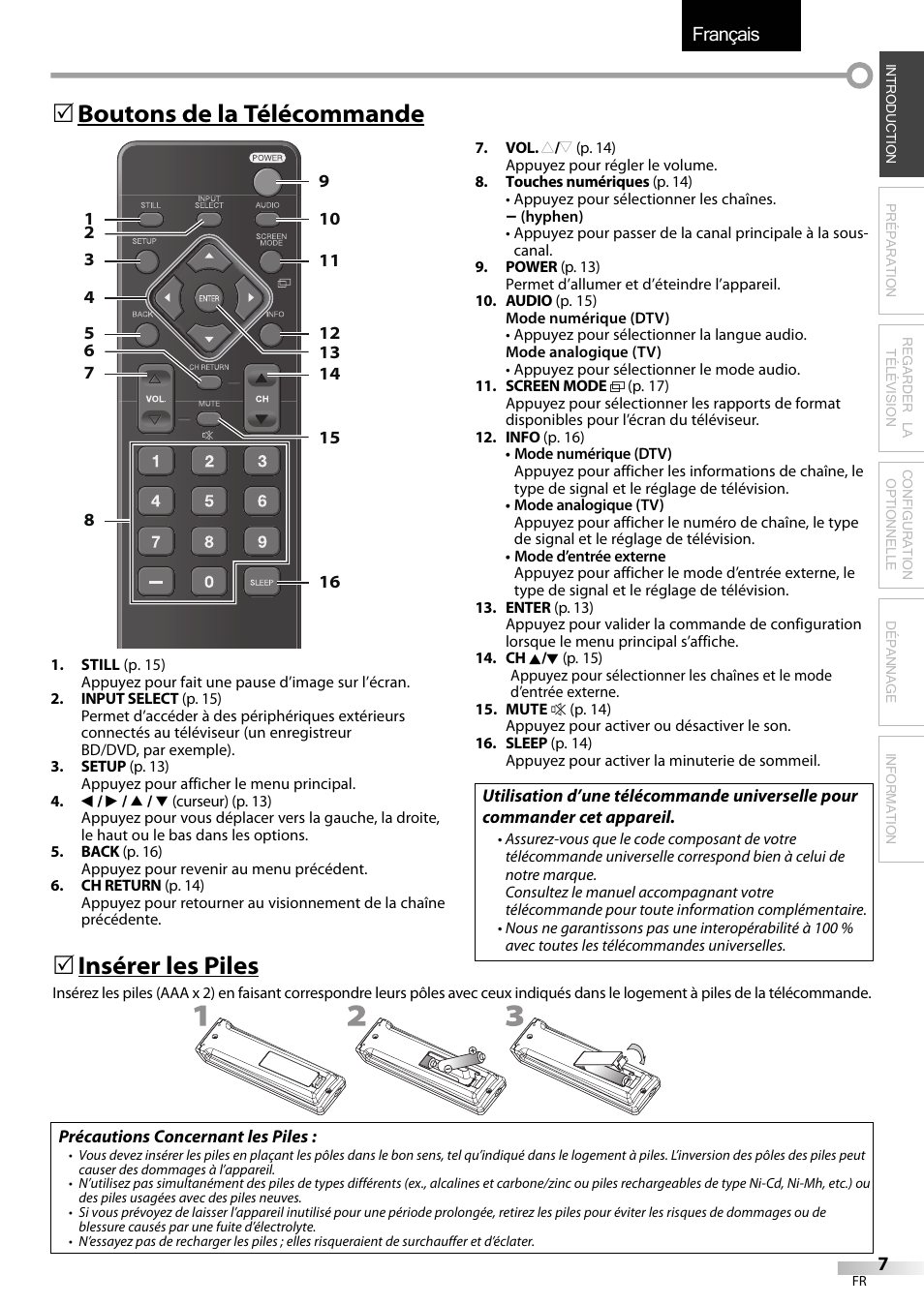 Français, 5 insérer les piles | Emerson LC320EMXF User Manual | Page 46 / 116