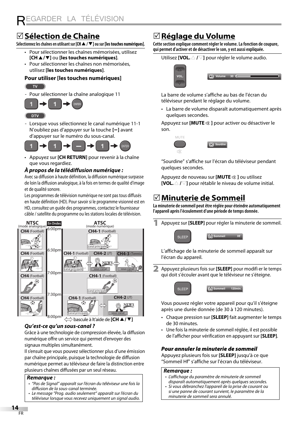 Egarder la télévision, 5 sélection de chaîne, 5 réglage du volume | 5 minuterie de sommeil | Emerson LC320EMXF User Manual | Page 53 / 116