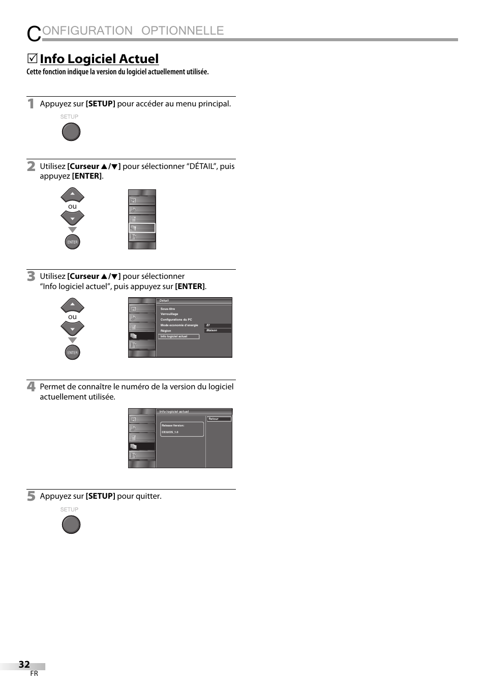 Onfiguration optionnelle, 5 info logiciel actuel | Emerson LC320EMXF User Manual | Page 71 / 116