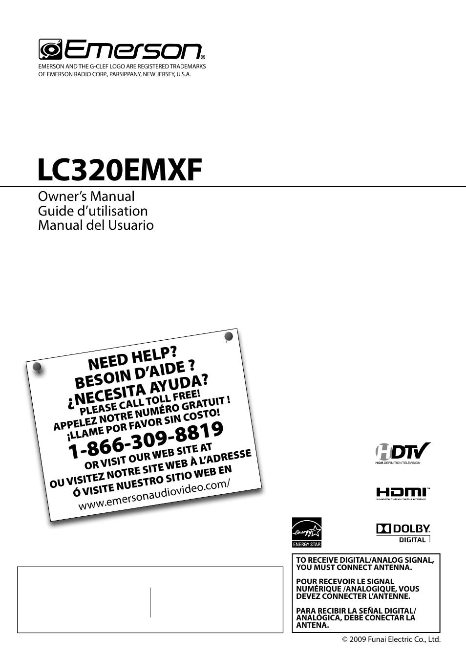 Lc320emxf, Need help? besoin d’ aide ? ¿necesit a ayuda, English español français | Emerson LC320EMXF User Manual | Page 79 / 116