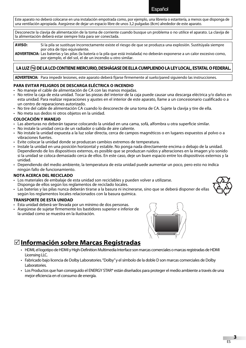 English español français, 5 información sobre marcas registradas | Emerson LC320EMXF User Manual | Page 81 / 116