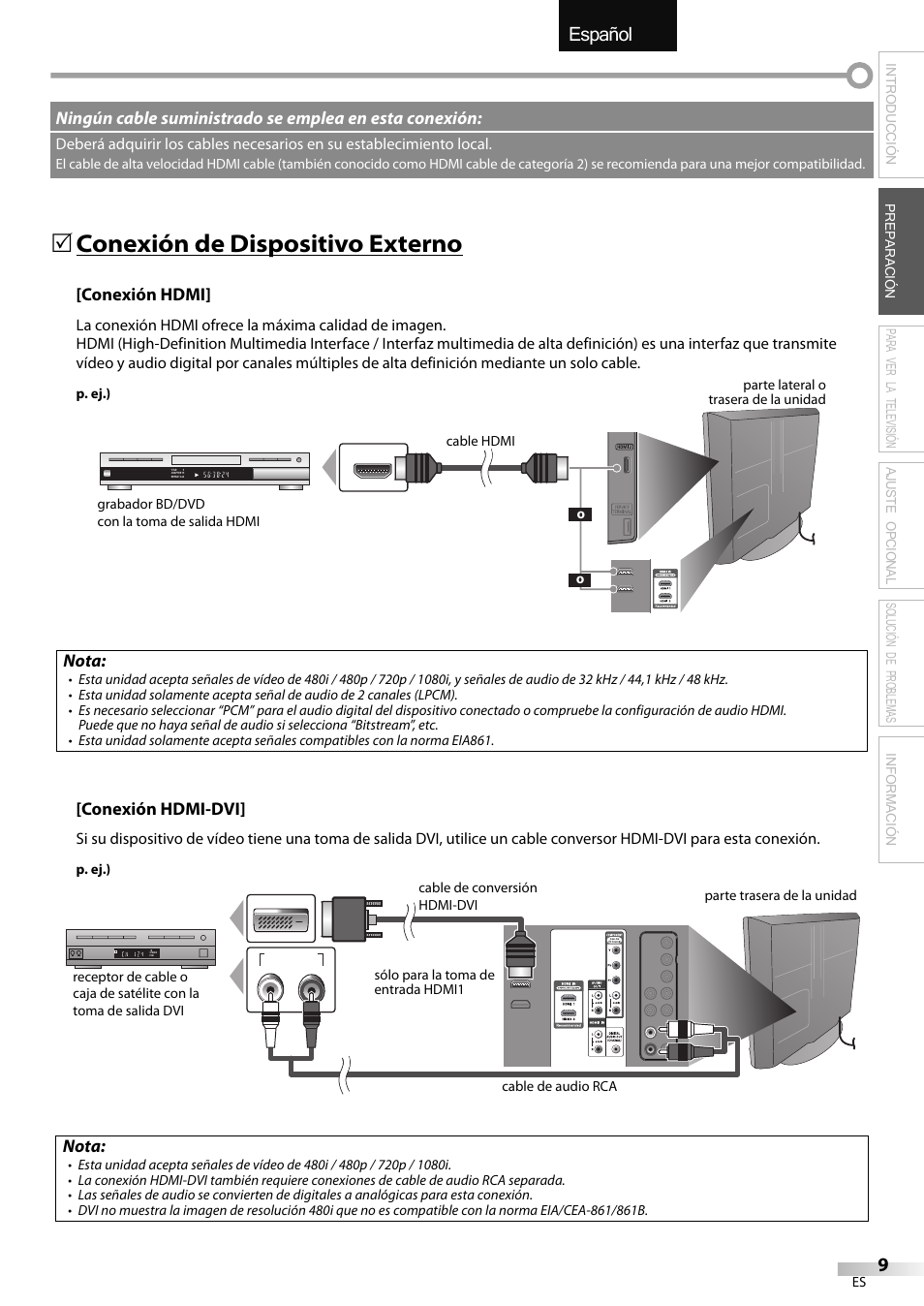 English español français, 5 conexión de dispositivo externo | Emerson LC320EMXF User Manual | Page 87 / 116