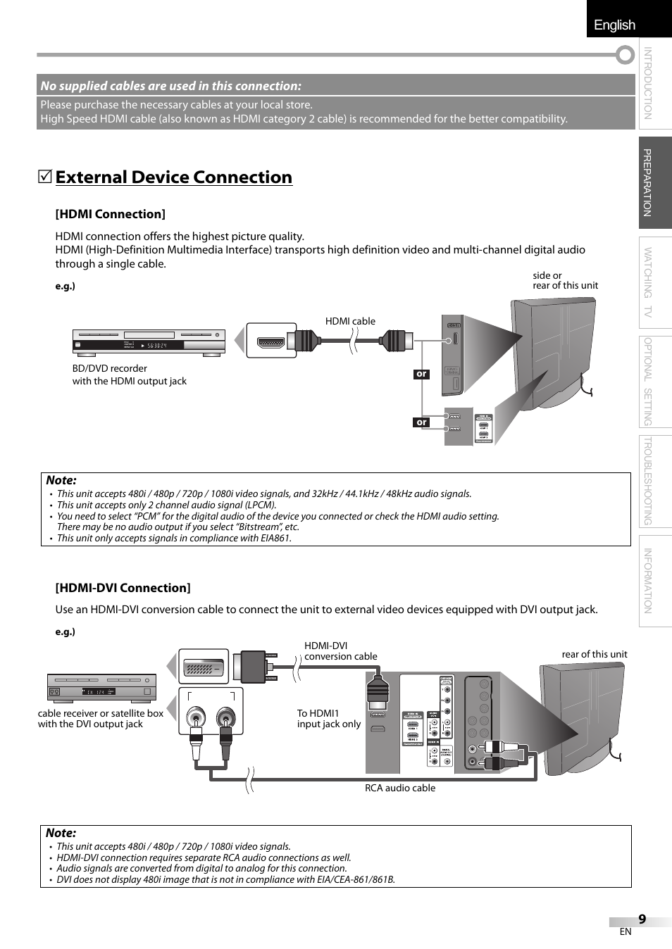 English español français, 5 external device connection | Emerson LC320EMXF User Manual | Page 9 / 116