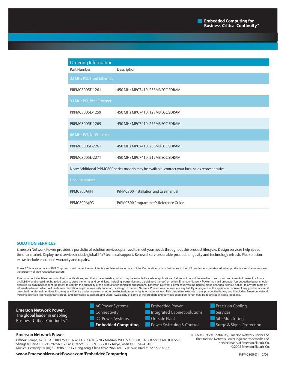 Front page interior page | Emerson PrPMC800 User Manual | Page 4 / 4
