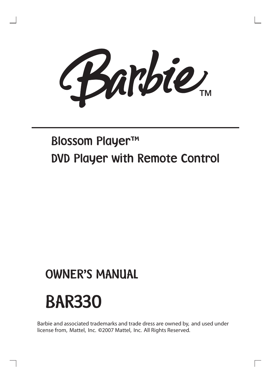 Emerson Radio Barbie BAR330 User Manual | 27 pages
