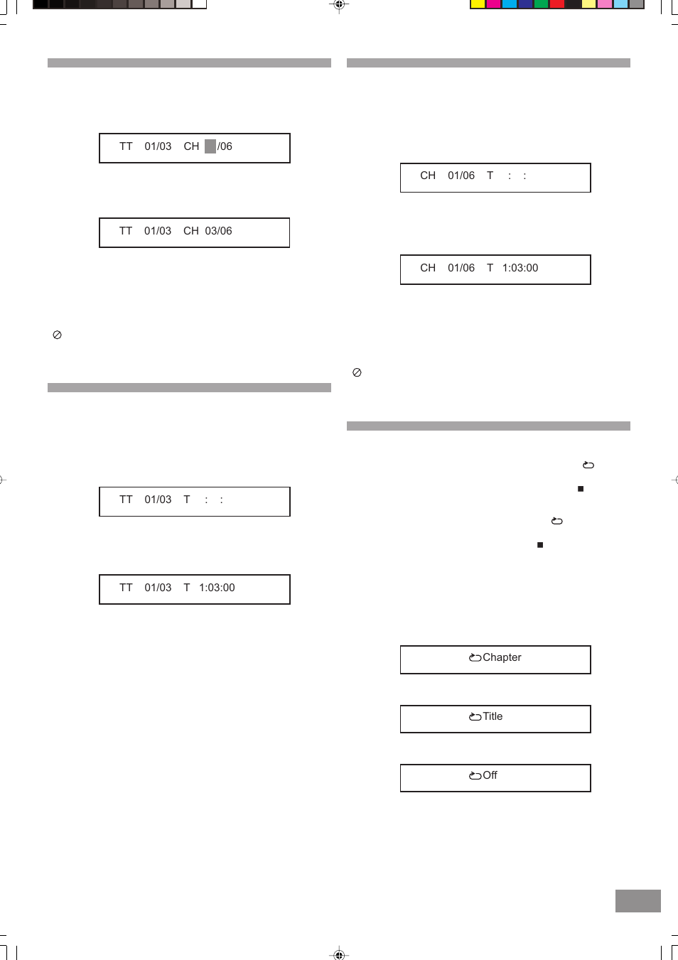 Repeat playback (cd), Repeat playback (dvd), Selecting scenes by chapter number | Selecting a start point using the title time code | Emerson Radio Barbie BAR330 User Manual | Page 17 / 27