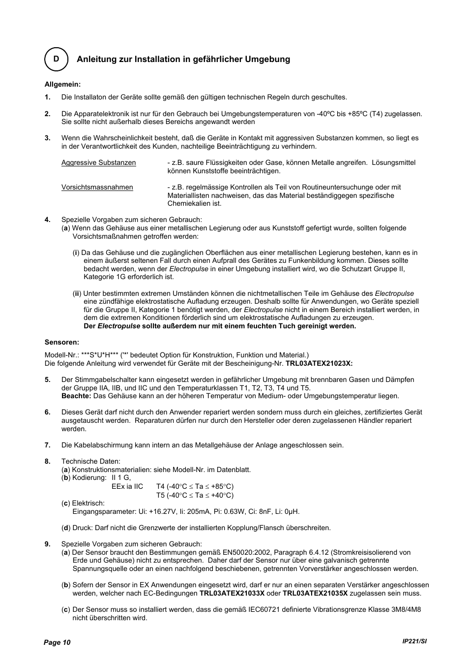 Emerson IP221/SI User Manual | Page 10 / 52