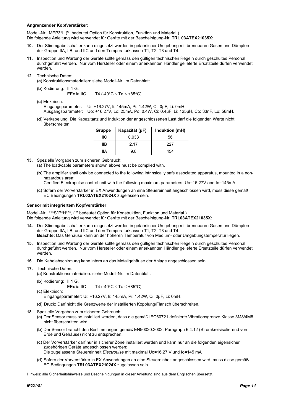 Emerson IP221/SI User Manual | Page 11 / 52