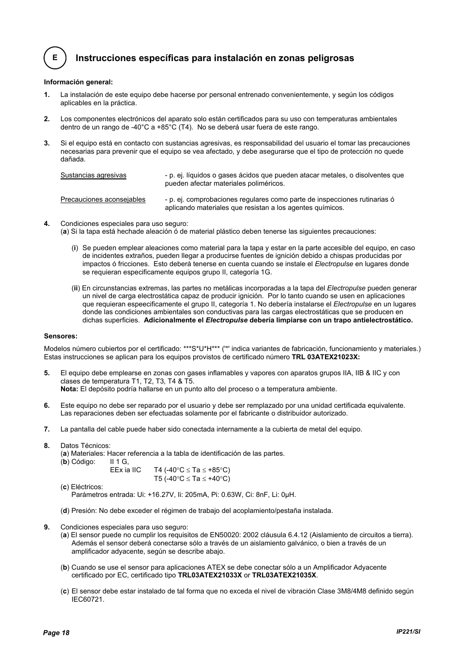 Emerson IP221/SI User Manual | Page 18 / 52