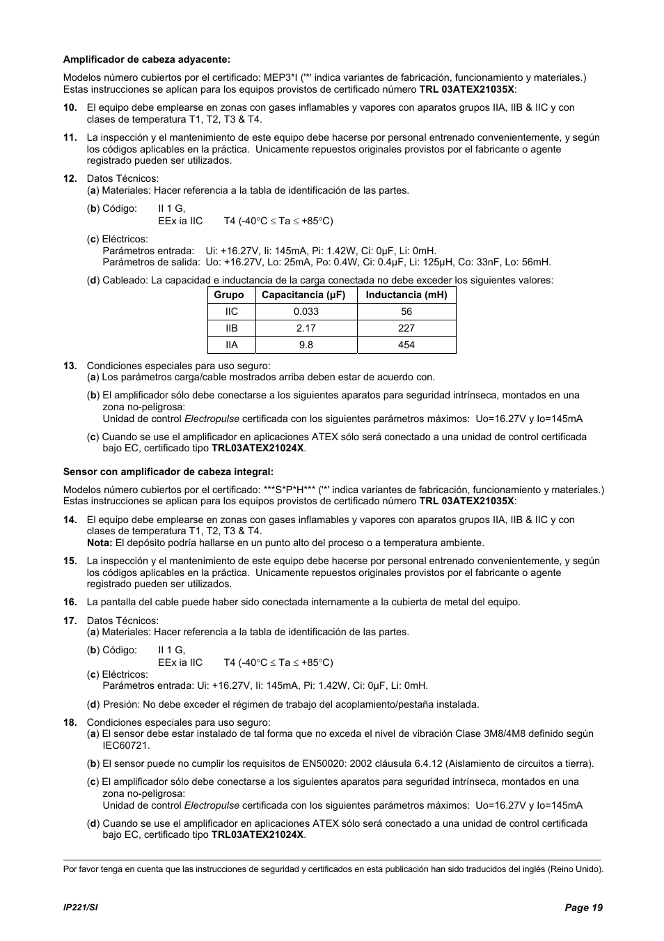 Emerson IP221/SI User Manual | Page 19 / 52