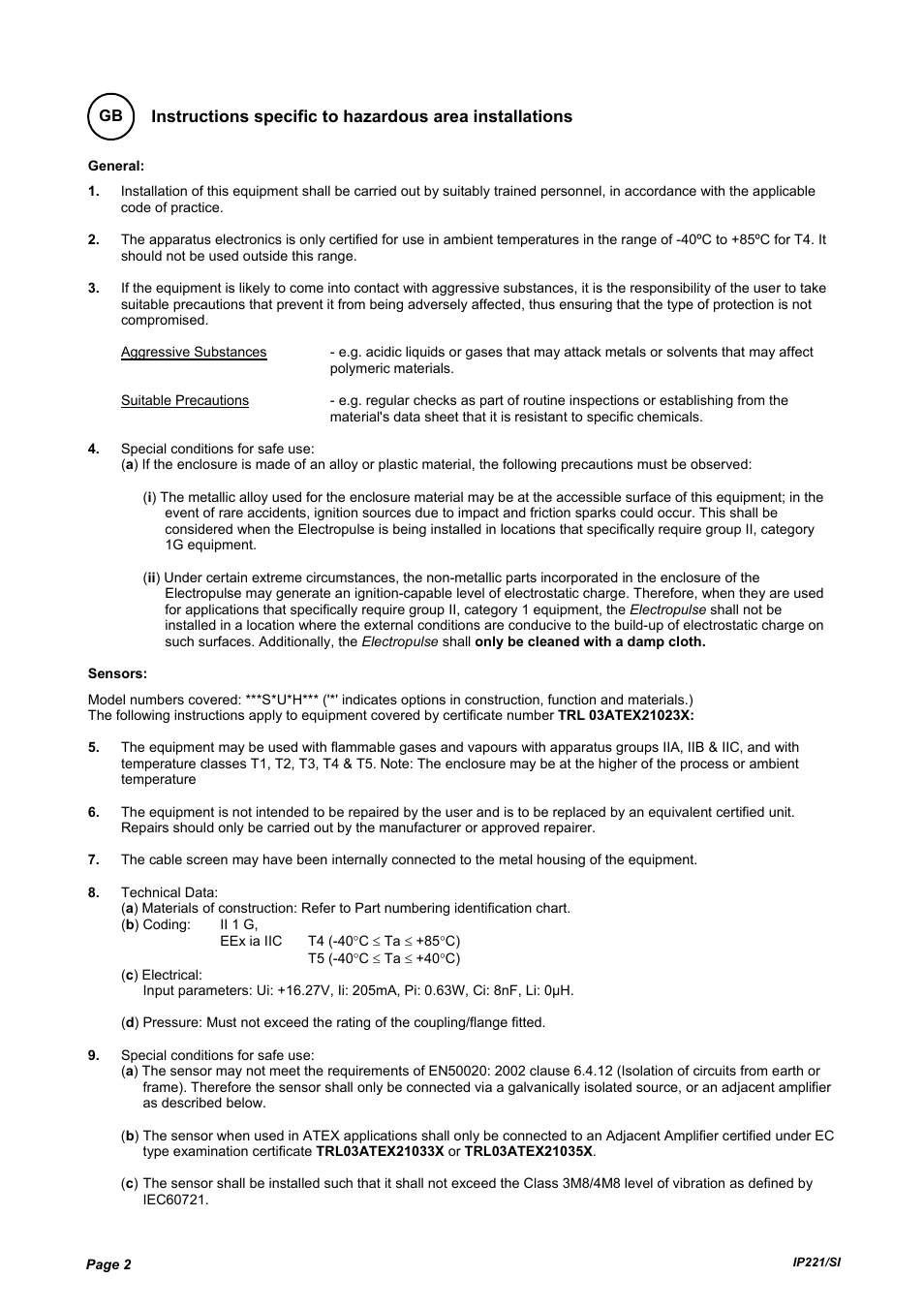 Emerson IP221/SI User Manual | Page 2 / 52