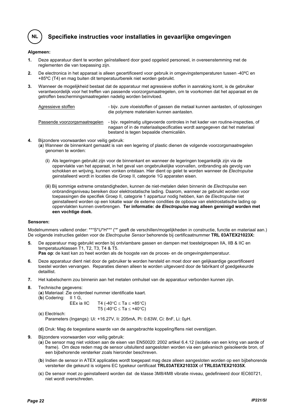 Emerson IP221/SI User Manual | Page 22 / 52