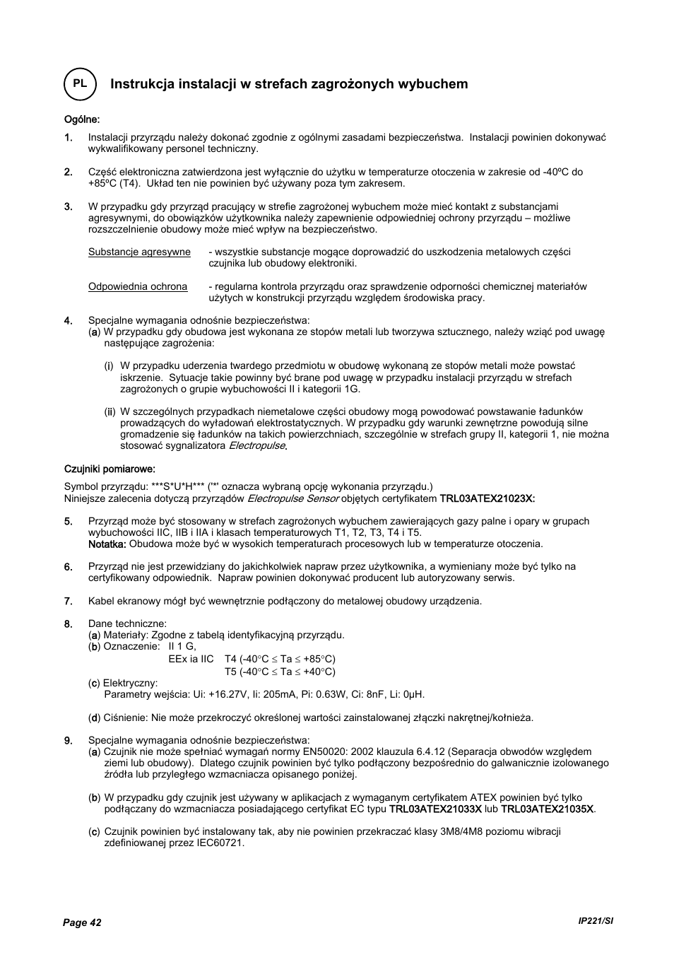 Emerson IP221/SI User Manual | Page 42 / 52