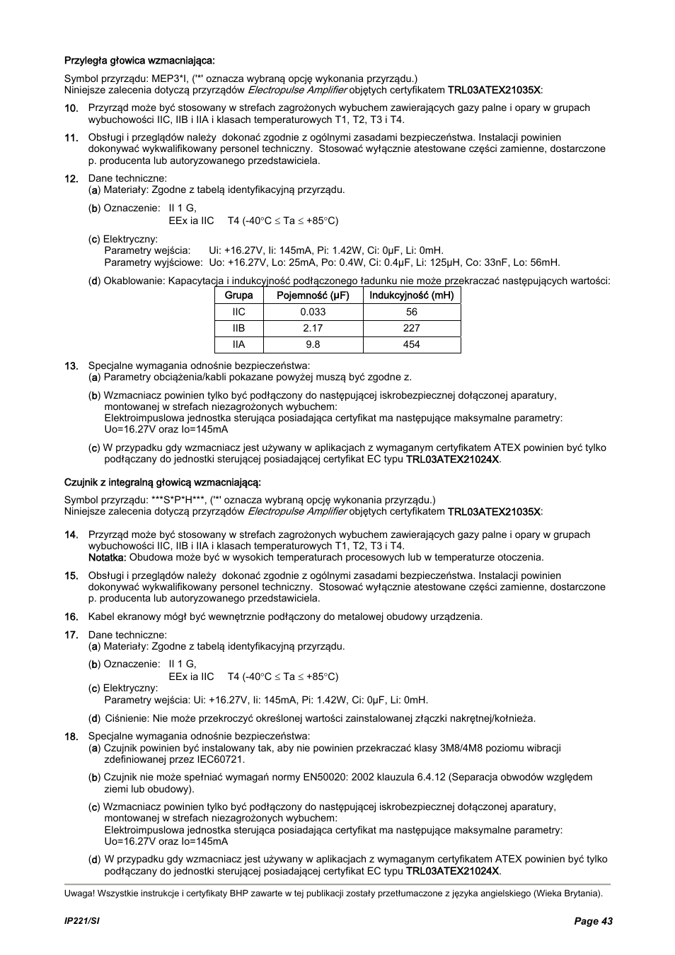 Emerson IP221/SI User Manual | Page 43 / 52