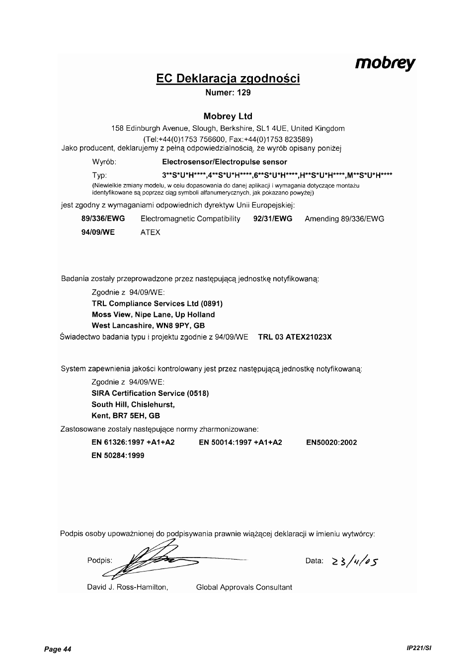 Emerson IP221/SI User Manual | Page 44 / 52