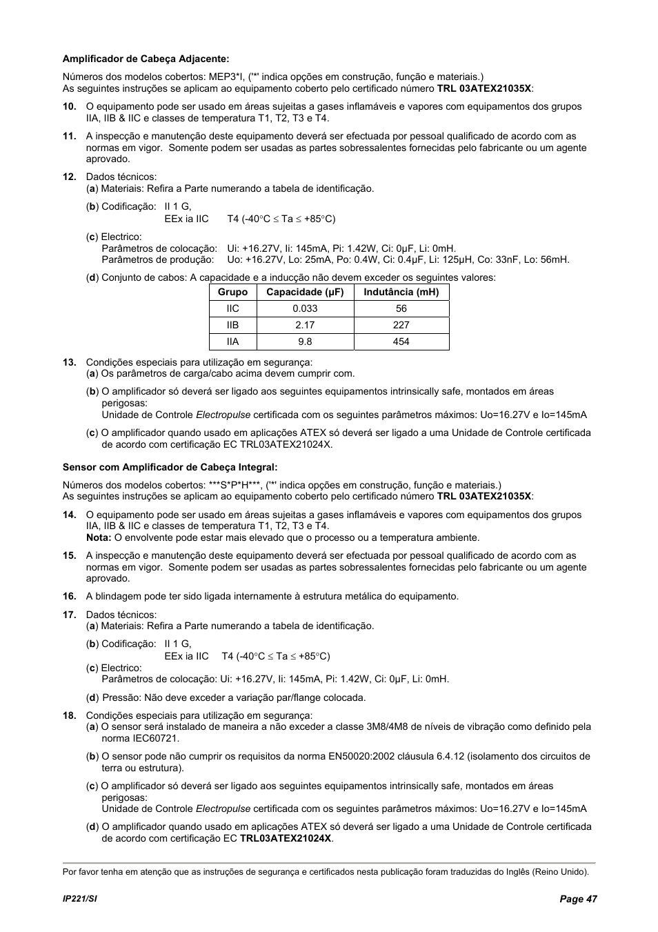 Emerson IP221/SI User Manual | Page 47 / 52