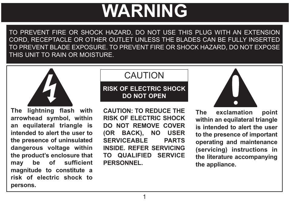 Warning, Caution | Emerson Radio MP250 User Manual | Page 2 / 44