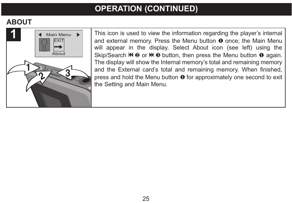 Operation (continued), About | Emerson Radio MP250 User Manual | Page 26 / 44