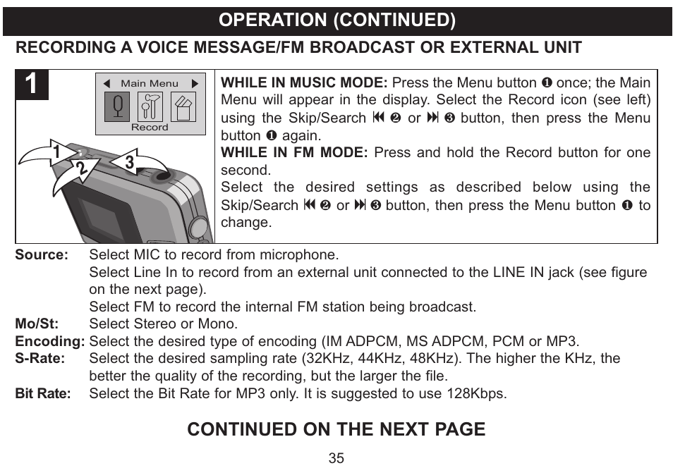 Operation (continued), Continued on the next page | Emerson Radio MP250 User Manual | Page 36 / 44