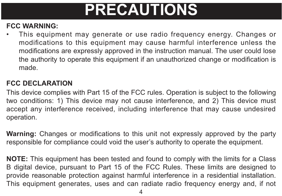 Precautions | Emerson Radio MP250 User Manual | Page 5 / 44