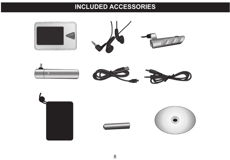 Included accessories | Emerson Radio MP250 User Manual | Page 9 / 44