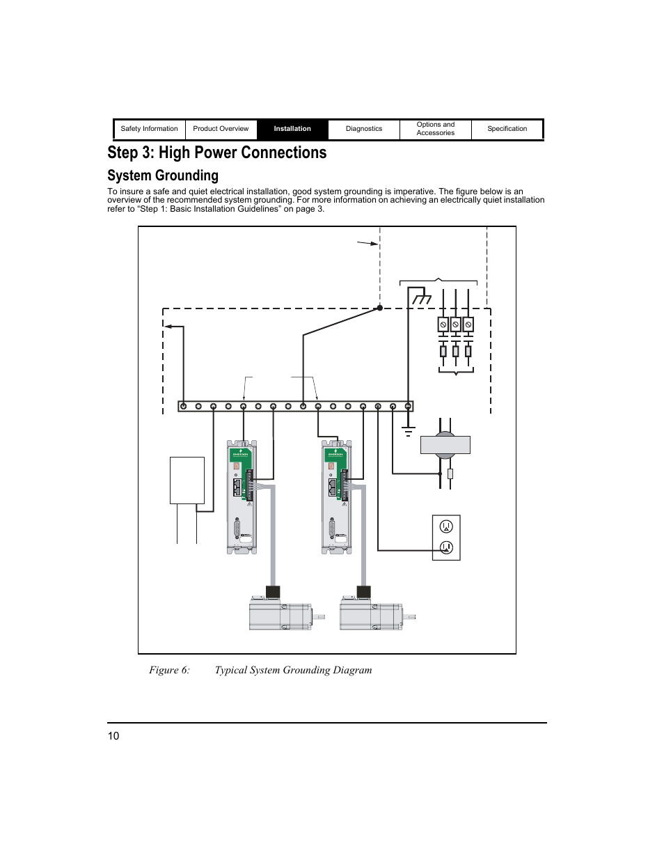 Step 3: high power connections, System grounding, Figure 6: typical system grounding diagram | 3 min, Enclosure ac power supply | Emerson 400518-01 User Manual | Page 22 / 88