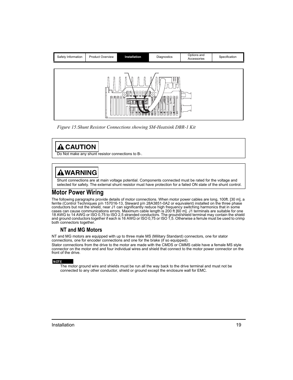 Motor power wiring, Nt and mg motors | Emerson 400518-01 User Manual | Page 31 / 88
