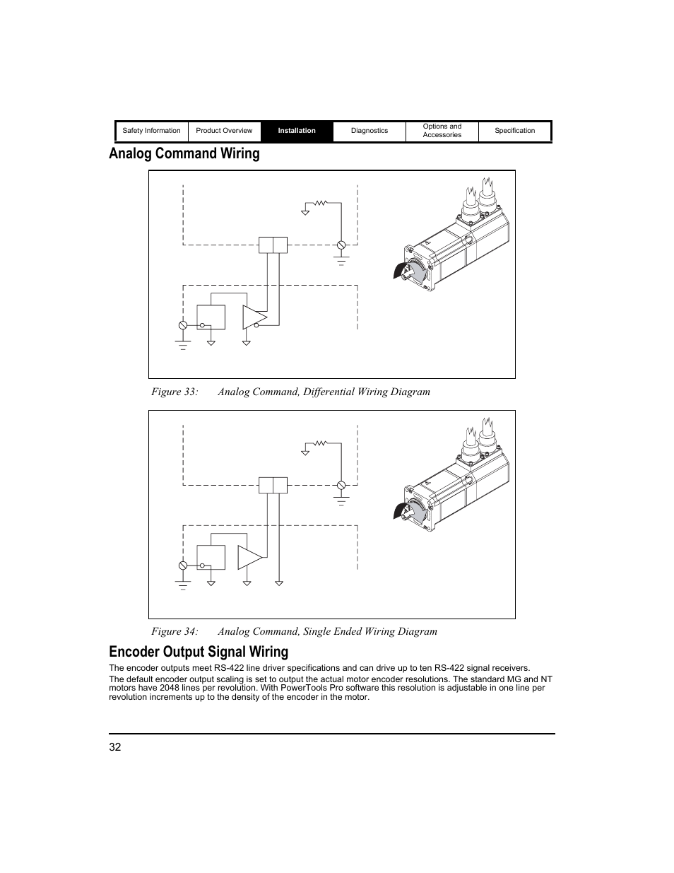 Analog command wiring, Encoder output signal wiring, Analog command wiring encoder output signal wiring | Emerson 400518-01 User Manual | Page 44 / 88