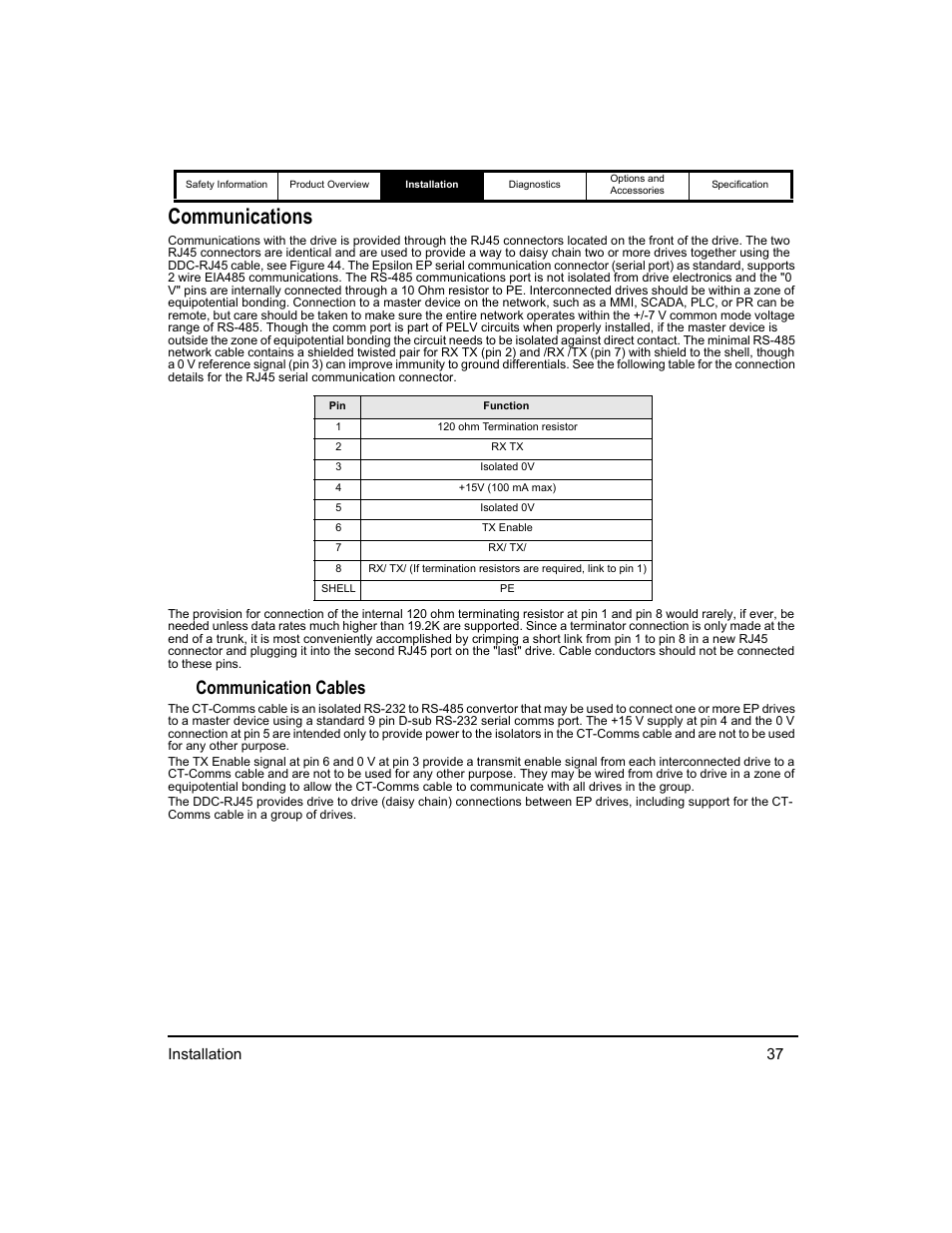 Communications, Communication cables, Installation 37 | Emerson 400518-01 User Manual | Page 49 / 88