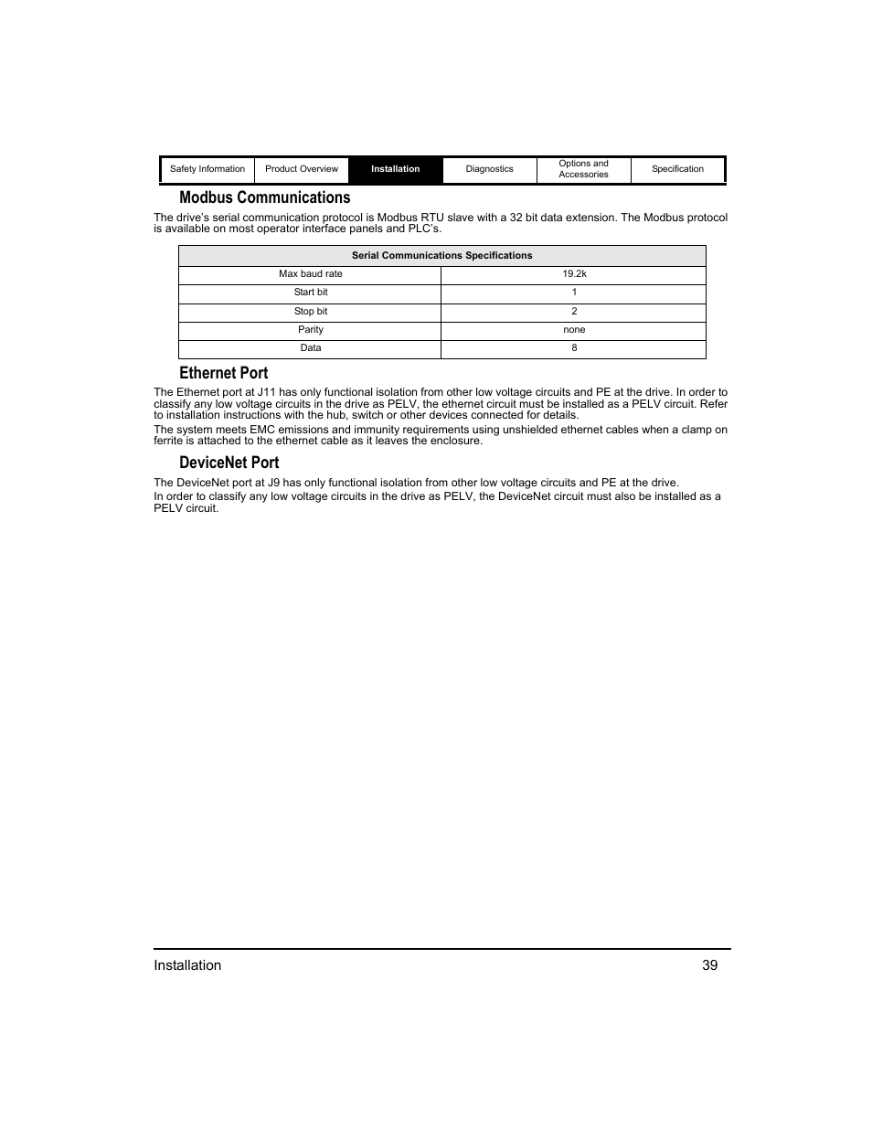 Modbus communications, Ethernet port, Devicenet port | Emerson 400518-01 User Manual | Page 51 / 88