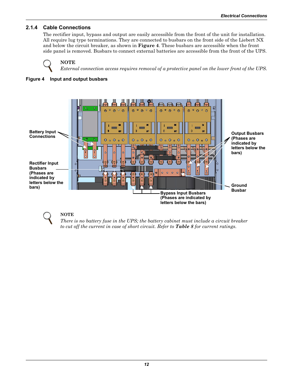 4 cable connections, Figure 4 input and output busbars, Cable connections | Figure 4, Input and output busbars, Figure 4 ) | Emerson Liebert NX 480V User Manual | Page 20 / 108